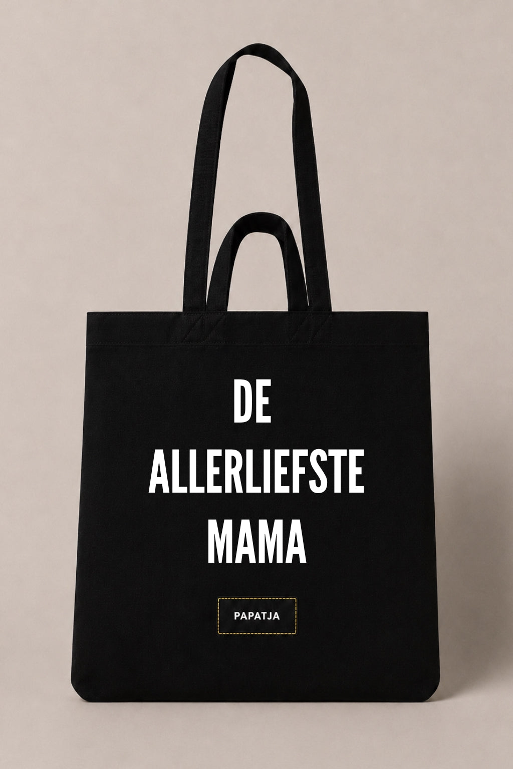 Zwarte katoenen PAPATJA tas met de tekst De allerliefste mama.